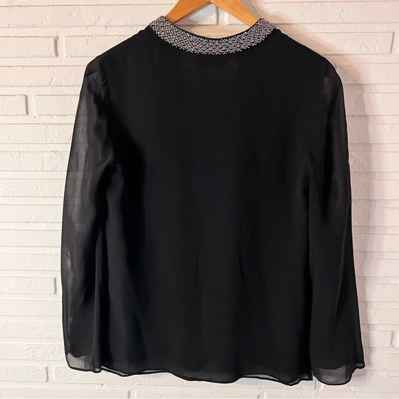 Tory Burch Black Long Sleeve Embellished Studded Silk Top, Women’s Size 2 - Picture 6 of 9